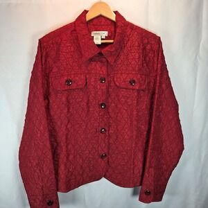 Coldwater Creek Blazer Boho Jacket Red Black Diamond Jacquard Button Artsy Large